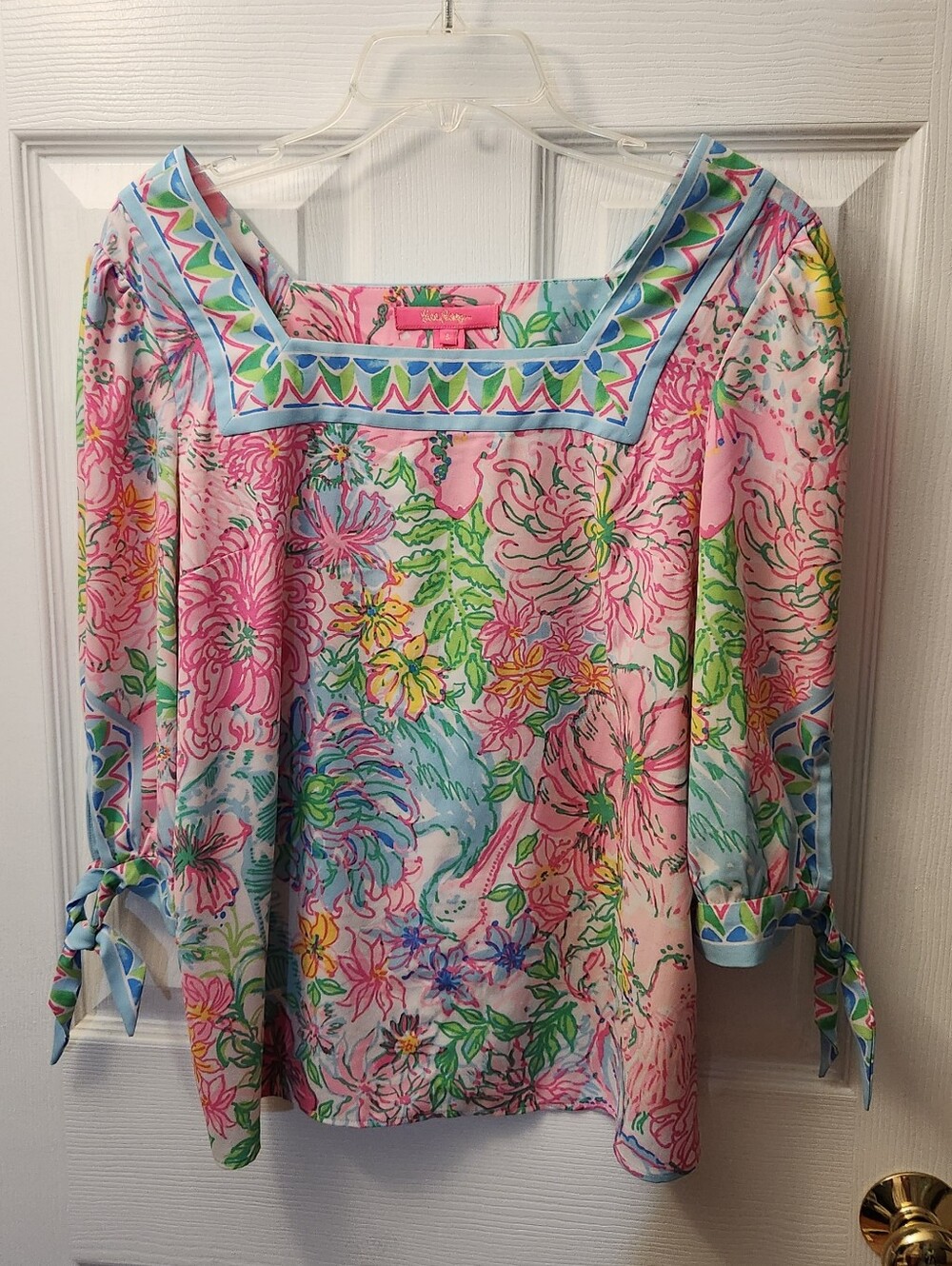 Lilly Pulitzer Pastel Floral Square-Neck Blouse